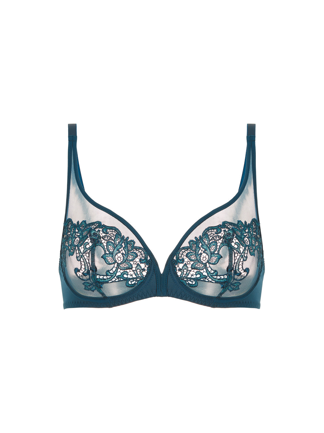 Triangel-BH, umschließend, mit tiefem Dekollet - Edelblau