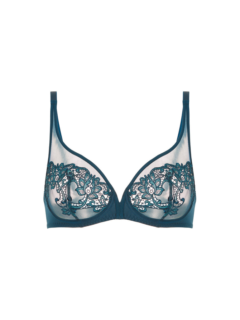 Triangel-BH, umschließend, mit tiefem Dekollet - Edelblau