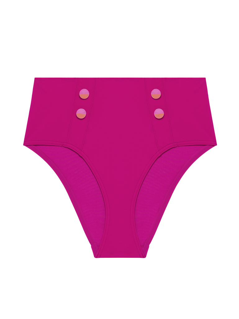 Bikini-Slip mit hohem Bund. - Hibiskusrosa