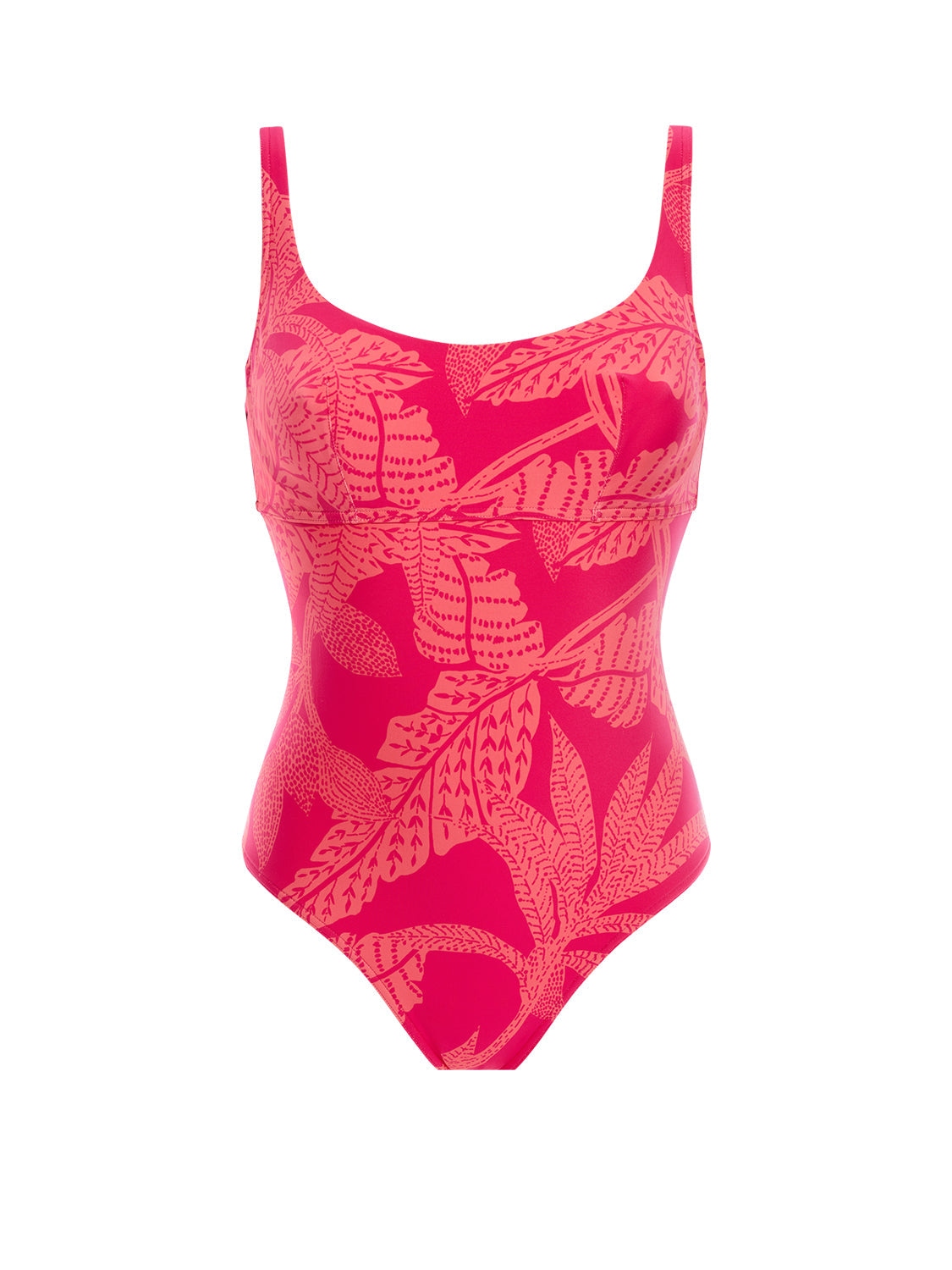 Badeanzug mit Bügeln. - Leuchtend-Rosa-Print