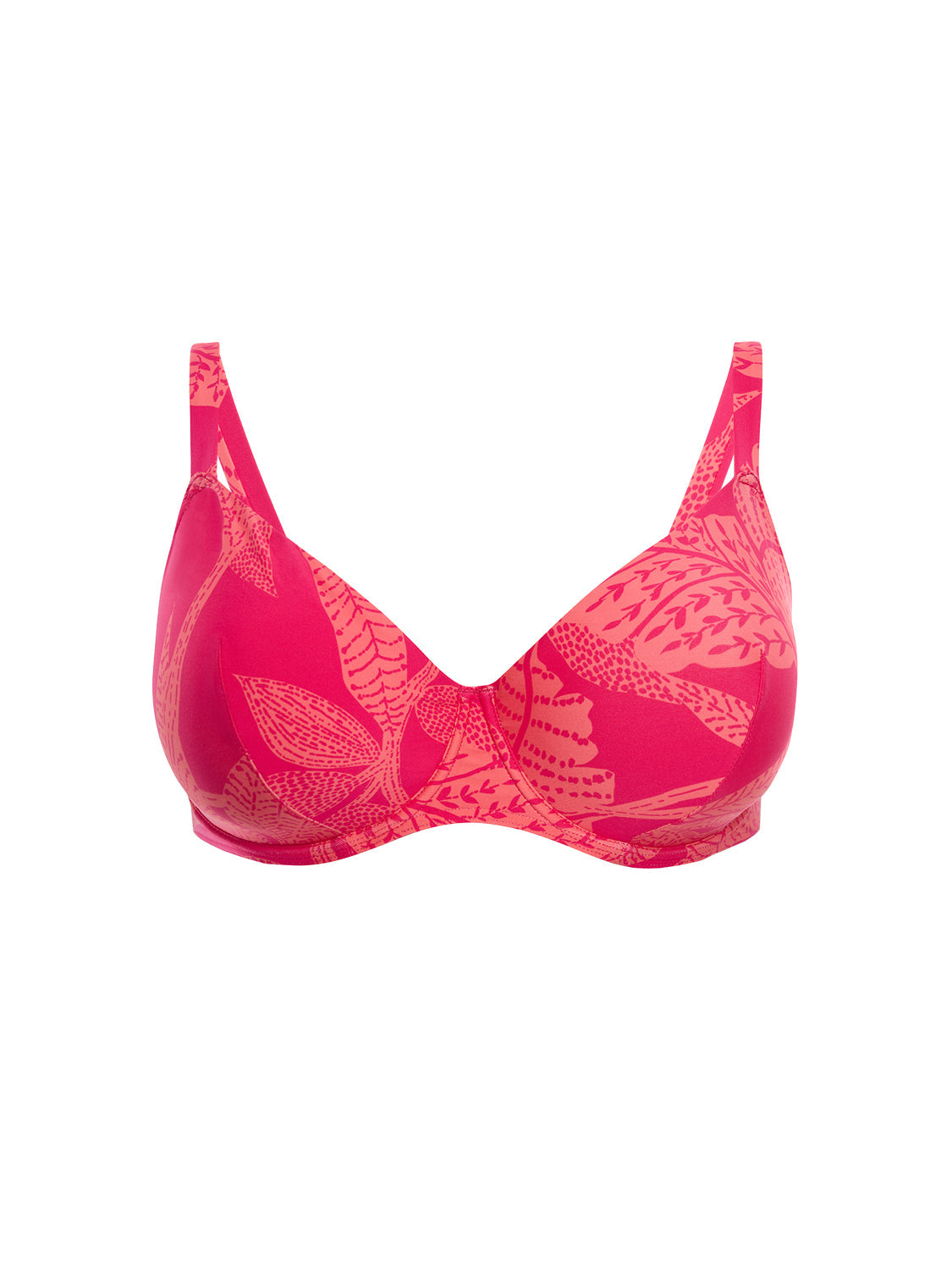 Bikini-Oberteil mit Bügeln. - Leuchtend-Rosa-Print