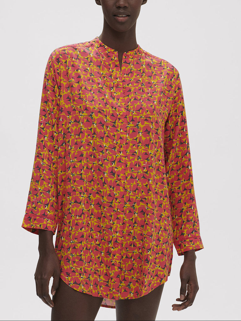 Langärmliges NachtHemdbluse - Groovy-Print