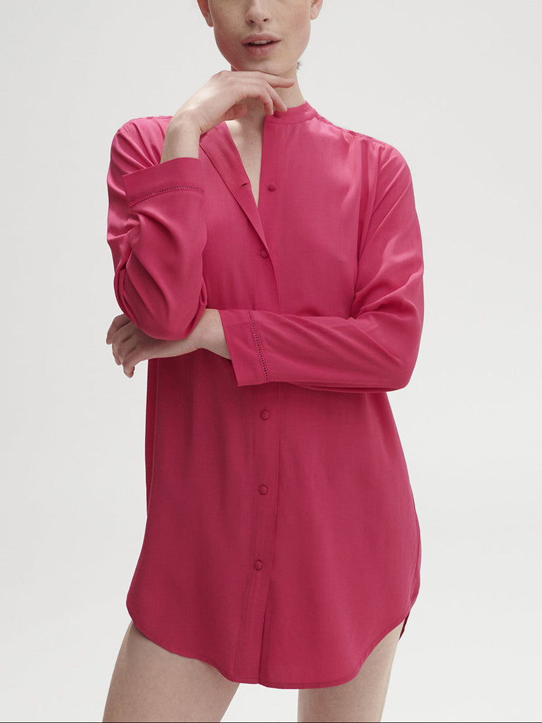 Langärmliges NachtHemdbluse - Pitaya-Pink