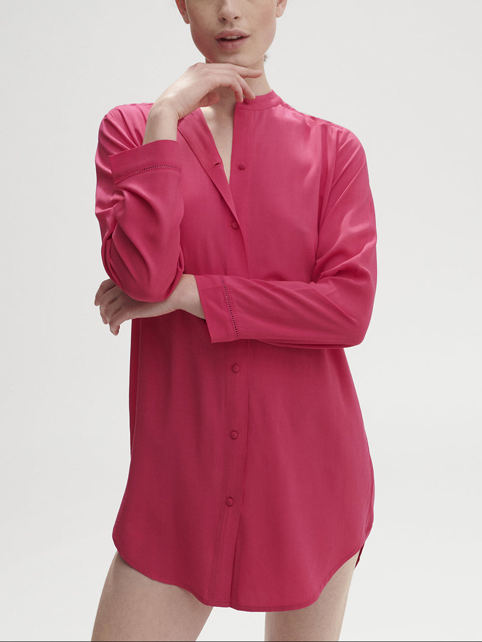 Langärmliges NachtHemdbluse - Pitaya-Pink