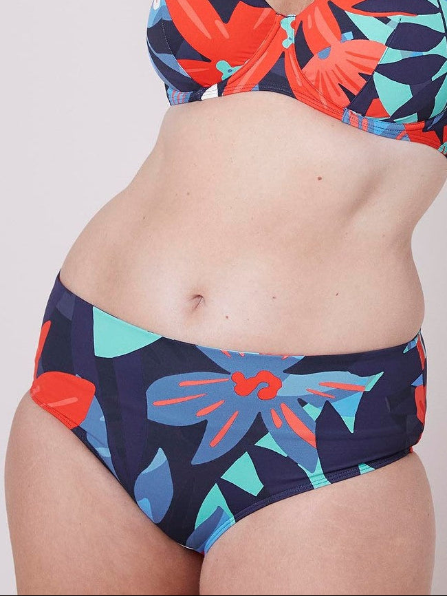 Bikini-Slip mit hohem Bund. - Tiefseeblau