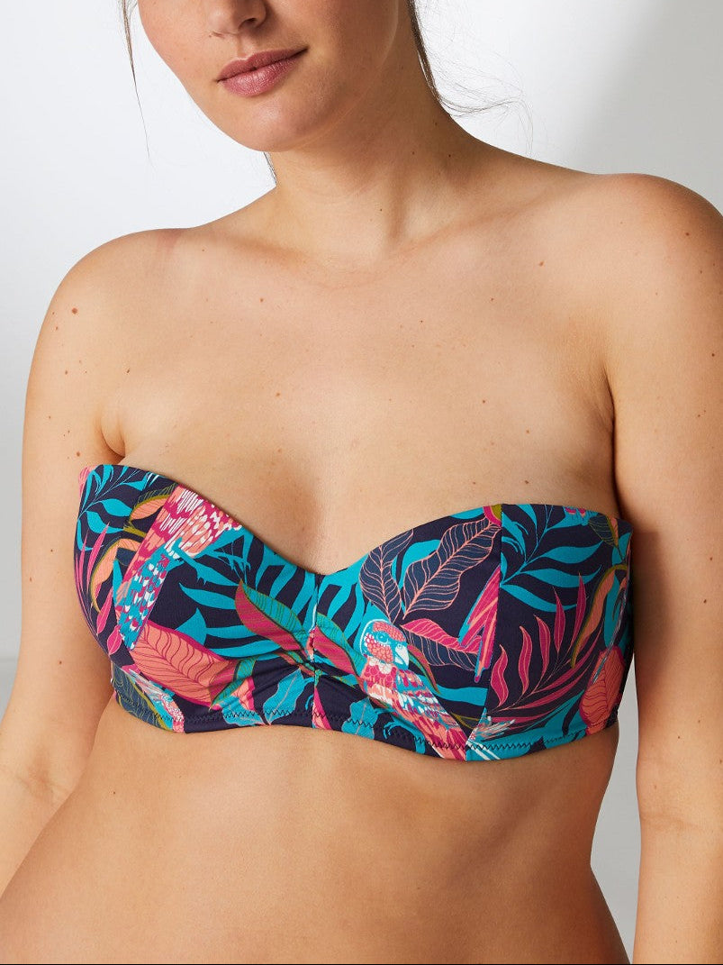 Bandeau-Bikinioberteil mit Schalen, ohne Bügel - Kosmosblau