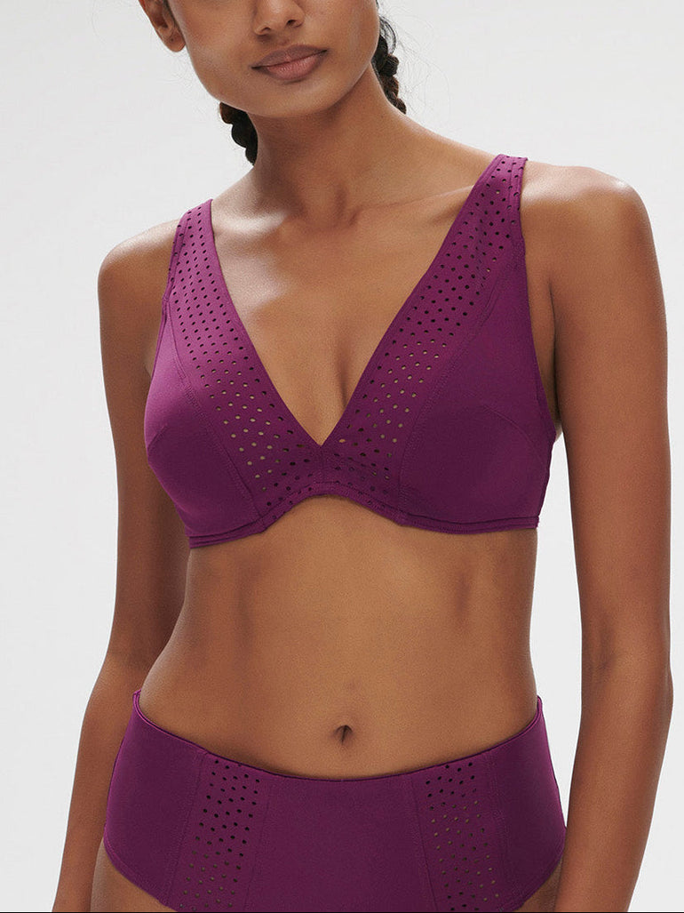 Triangel-Bikini mit bügelosem halt- Brombeere