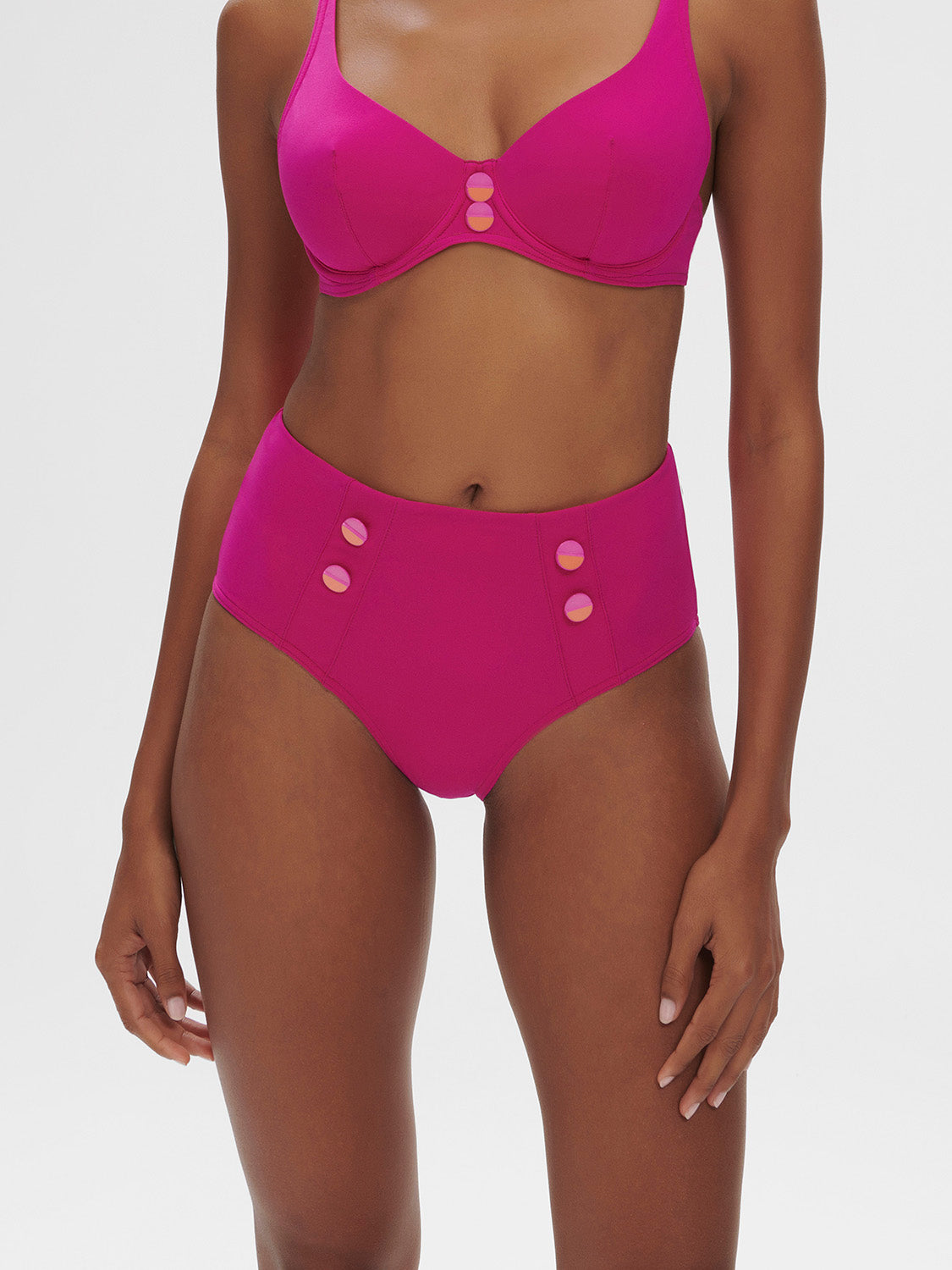 Bikini-Slip mit hohem Bund. - Hibiskusrosa
