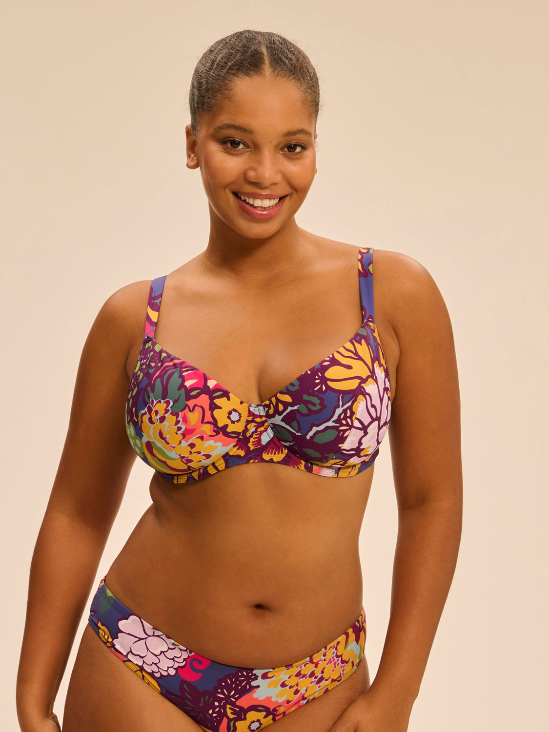 Bikini-Oberteil mit Bügeln. - Blütenprint