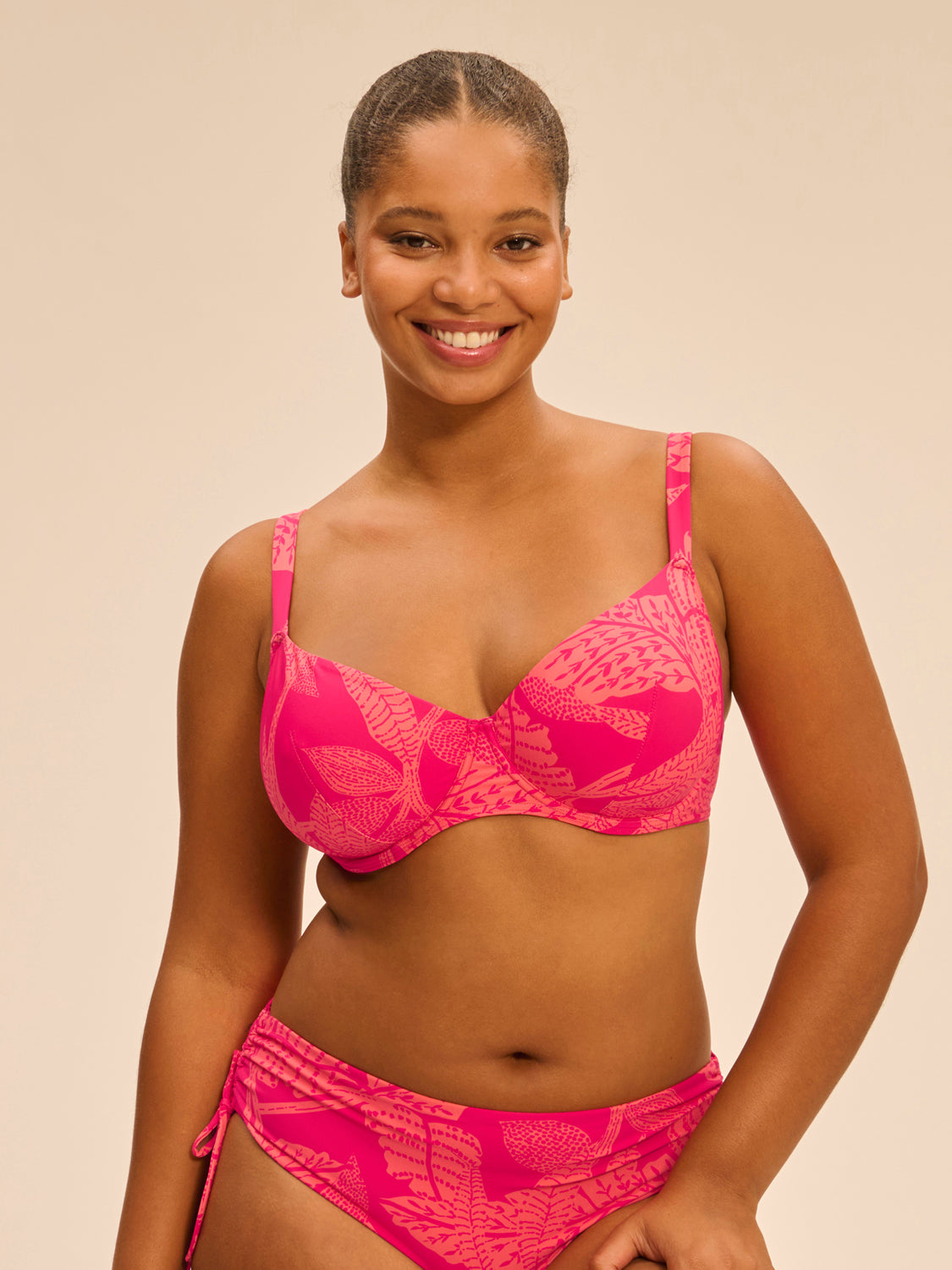 Bikini-Oberteil mit Bügeln. - Leuchtend-Rosa-Print