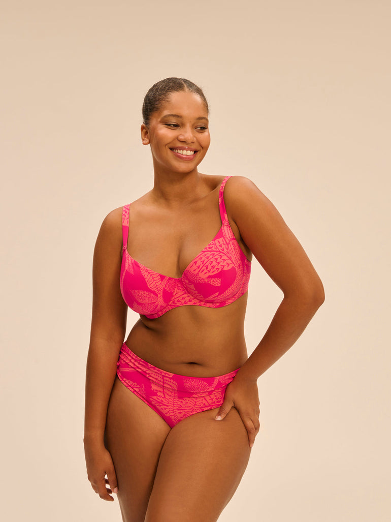 Bikini-Oberteil mit Bügeln. - Leuchtend-Rosa-Print