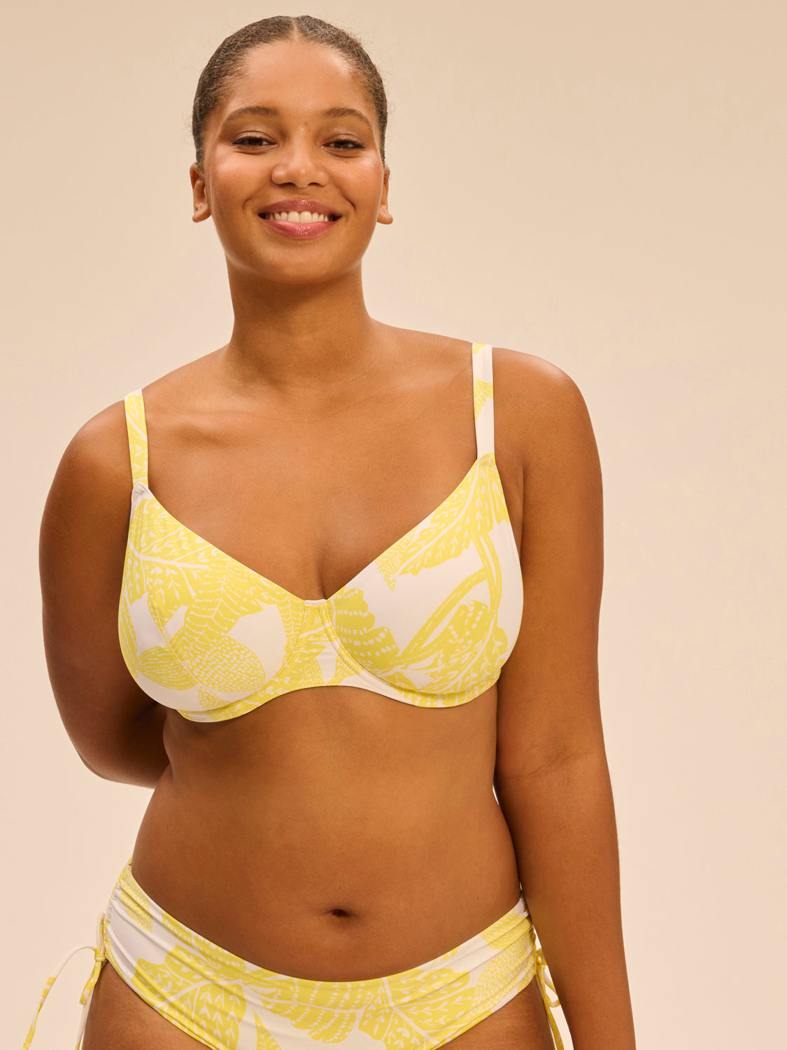 Bikini-Oberteil mit Bügeln. - Tempelbaum-Print