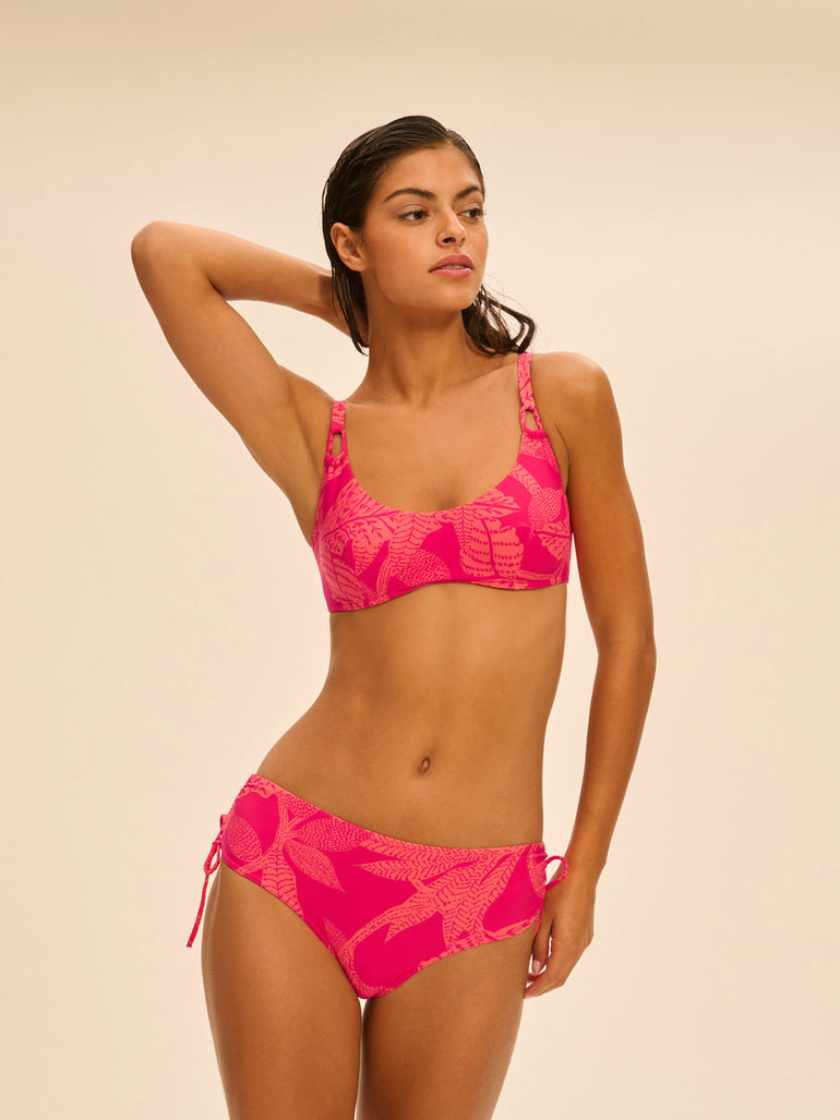 Bikini-Slip mit hohem Bund. - Leuchtend-Rosa-Print