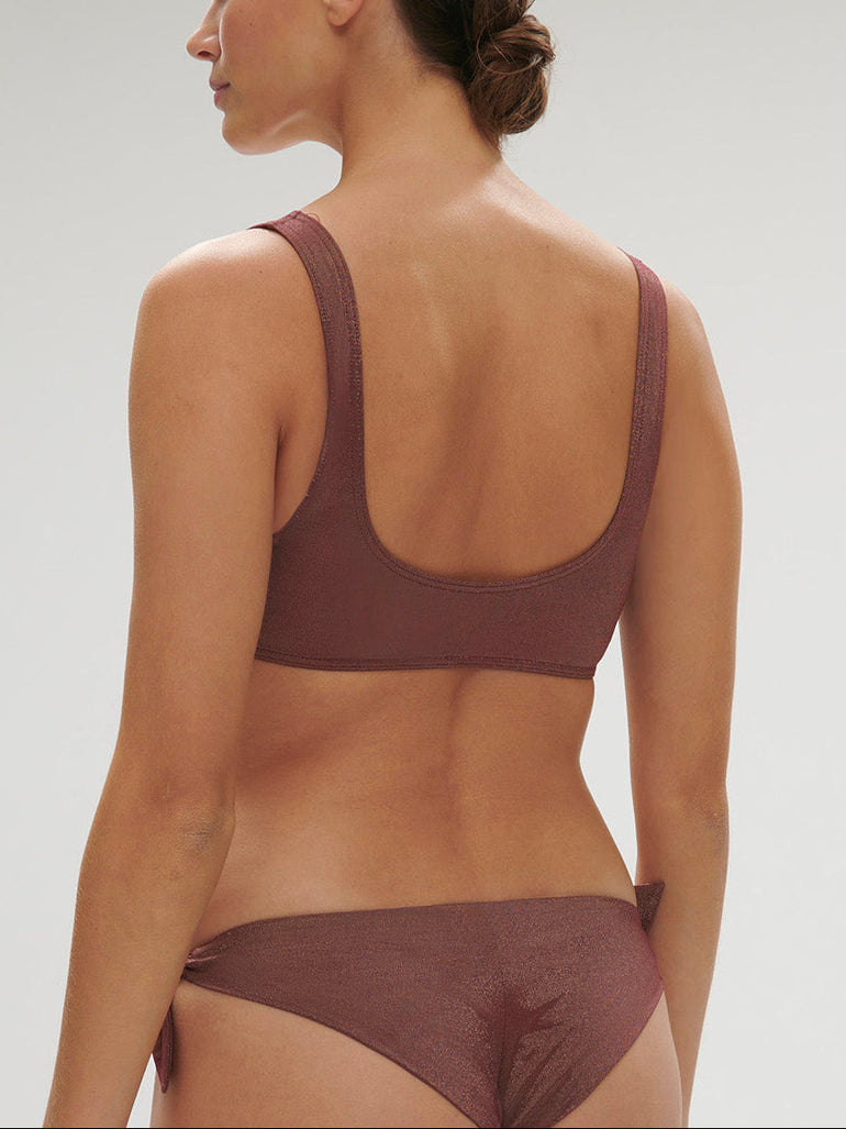 Bügelloser Triangel-Bikini - Lurex-Dunkellila