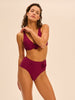 Bikini-Slip mit hohem Bund. - Cranberry