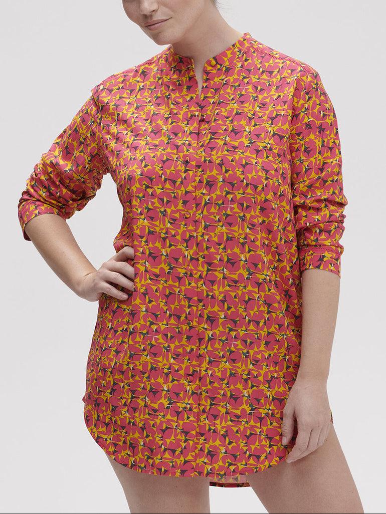 Langärmliges NachtHemdbluse - Groovy-Print