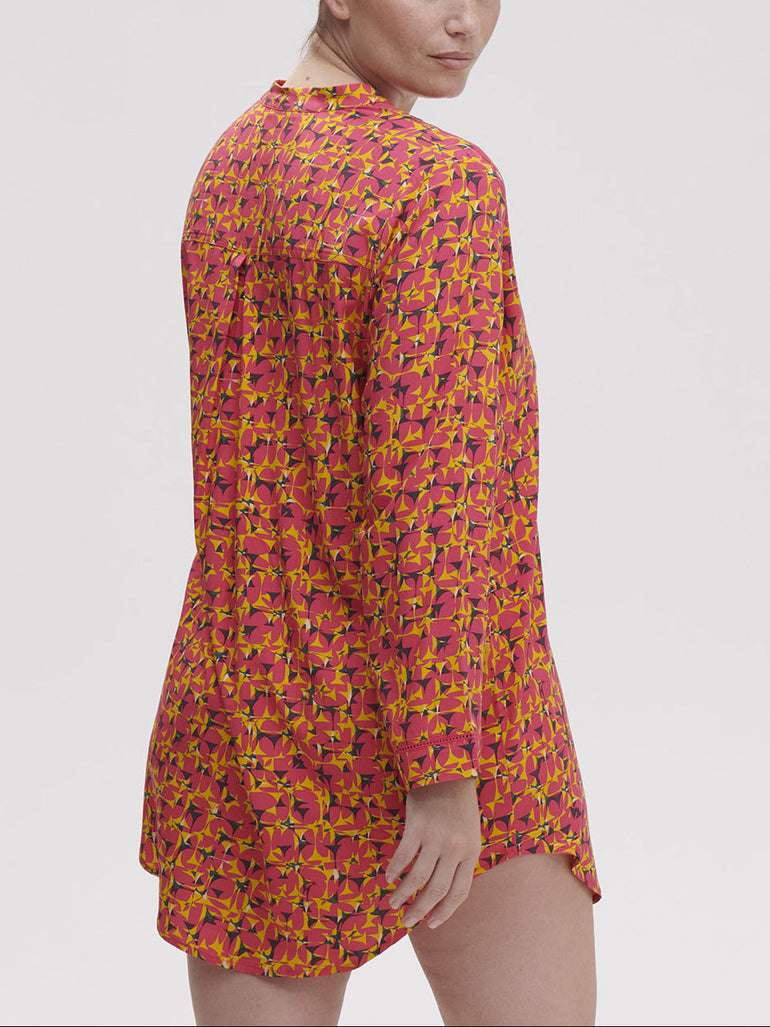 Langärmliges NachtHemdbluse - Groovy-Print