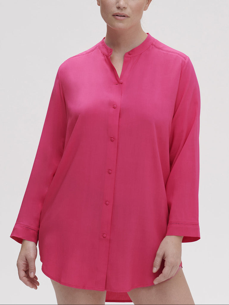 Langärmliges NachtHemdbluse - Pitaya-Pink