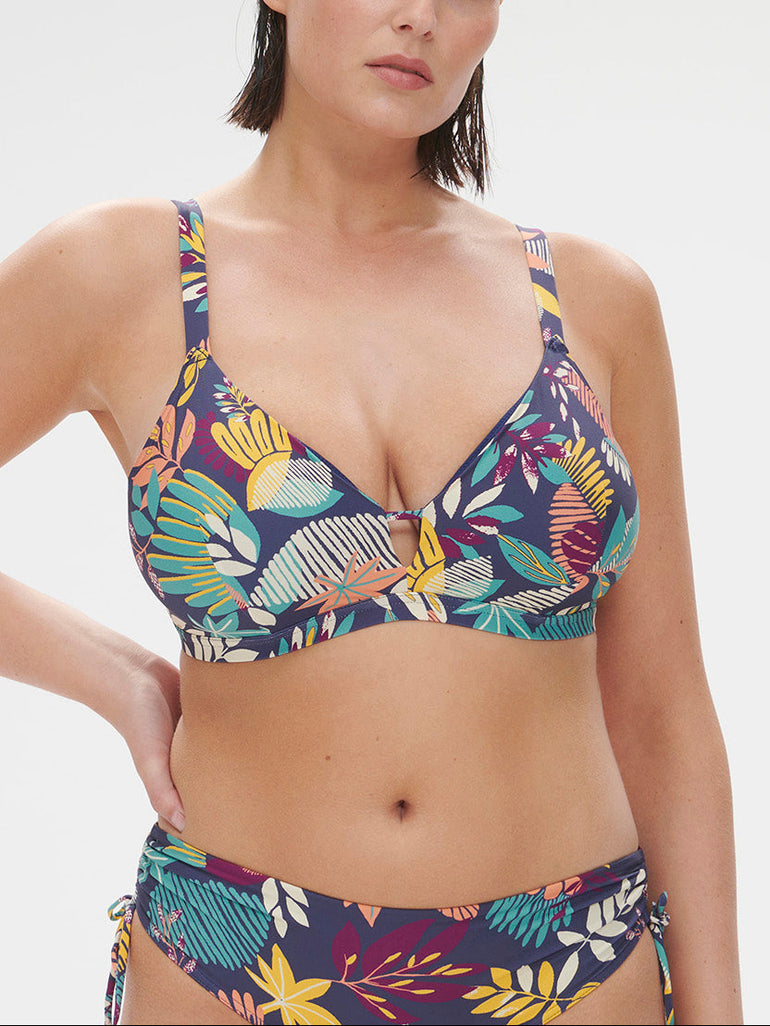 Triangel-Bikini mit Bügel - Küstenblau-Print
